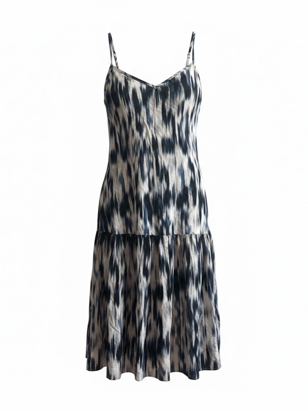 DKNY Navy and White Printed Midi Dress
